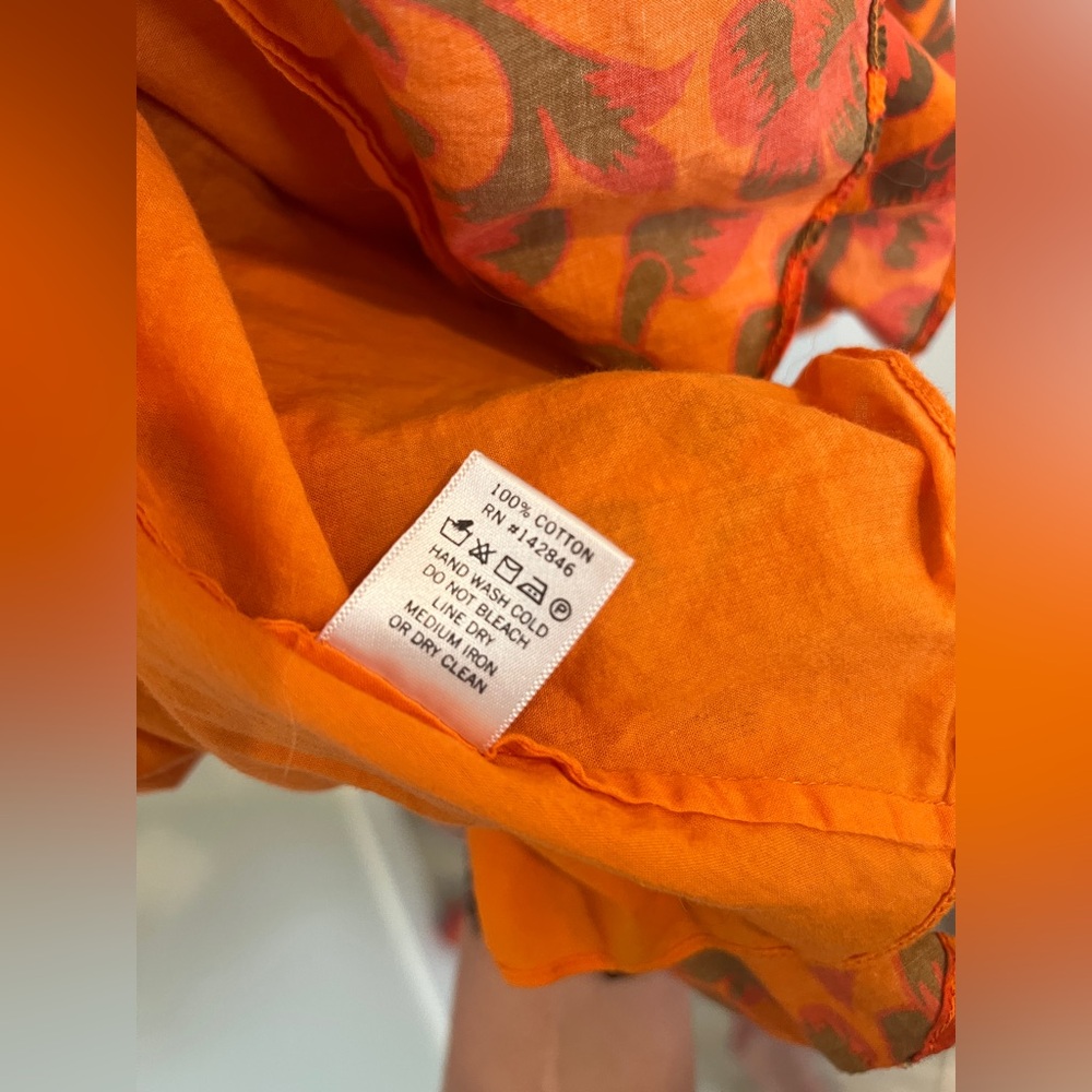 RHODE Molly Lace Up Back Dress Printed Puff Sleeve Bohemian Orange Flared New M - Picture 7 of 8